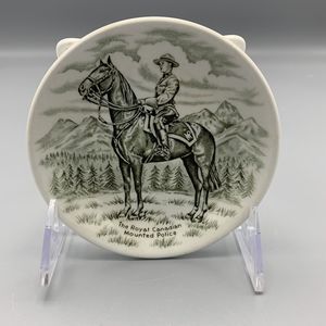 Vtg Royal Canadian Mounted Police Porcelain Trinket Plate Green Wood & Sons
